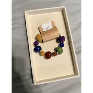 Multi color circle tagua nut chunky stretch bracelet
